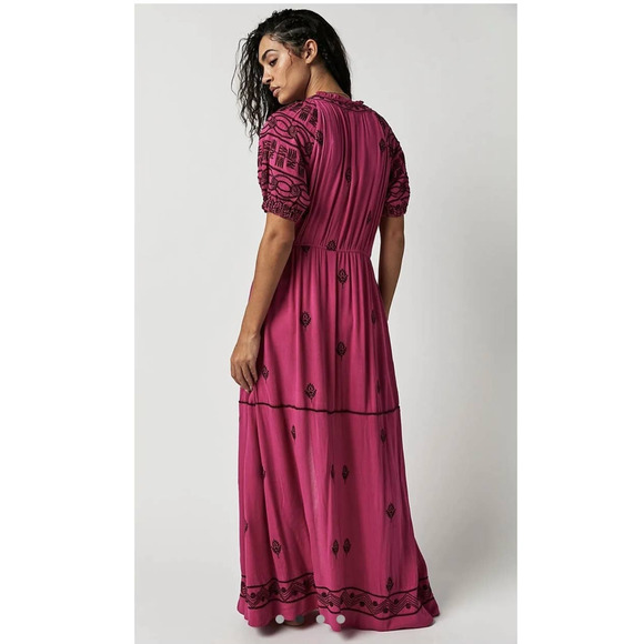 New Free People Riley Embroidered Boho Midi Dress $188 X-SMALL Button Front - Picture 3 of 4